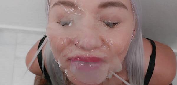  Extreme Facial Cumshot after a SOS Blowjob - Marylin Sugar